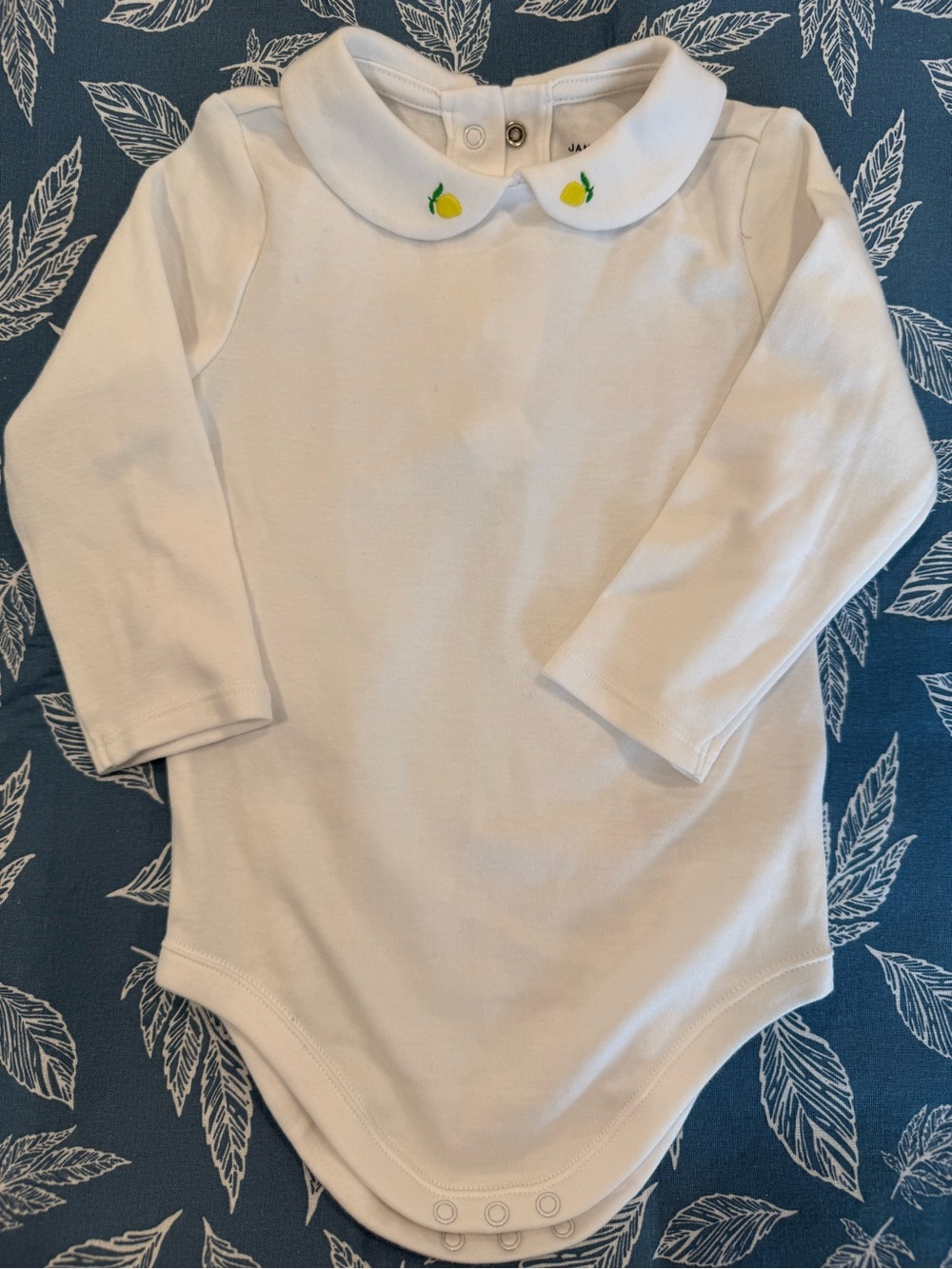 Janie and Jack White Long-Sleeve Bodysuit with Lemon Collar Embroidery
